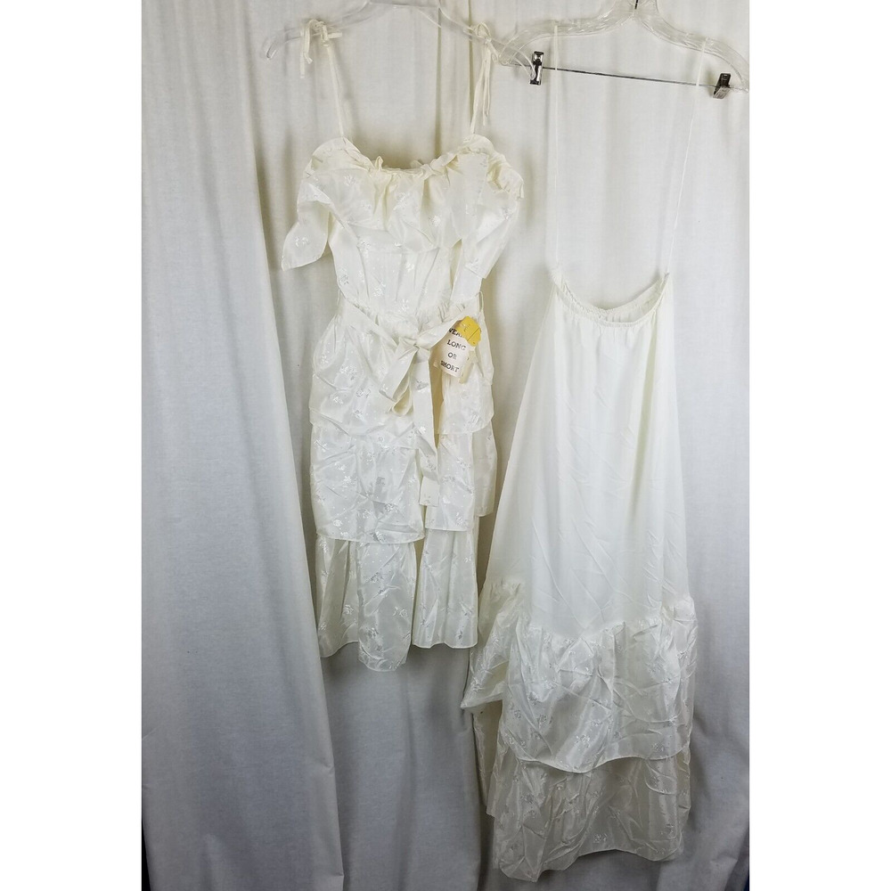 Vtg NWT 70s Tiered Ruffled Lace Short Maxi Dress Victorian Cream Diamonds Run 5